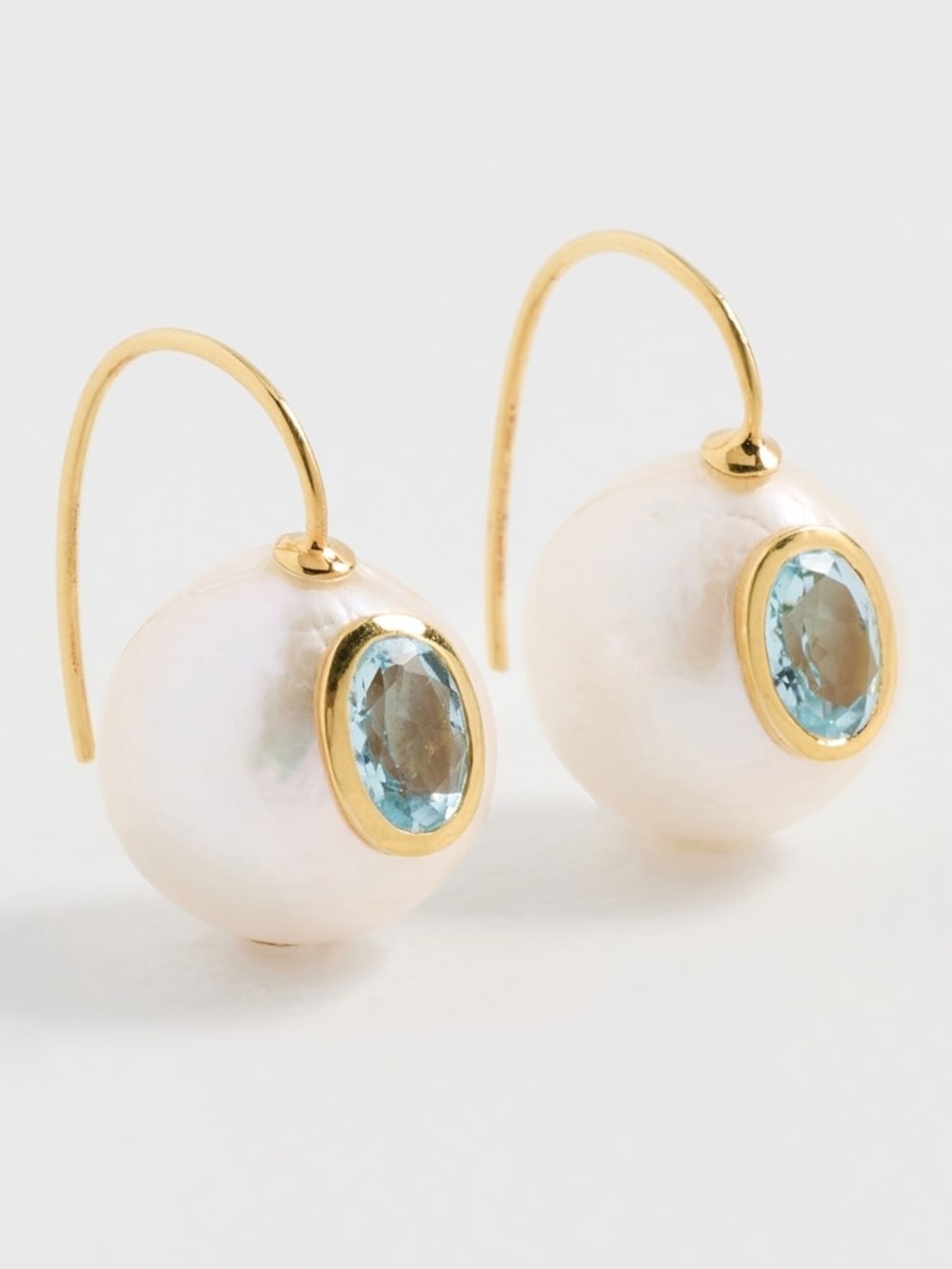 Lizzie Fortunato Pearl Pablo Earrings Blue Topaz Gold Vermeil Freshwater Pearl